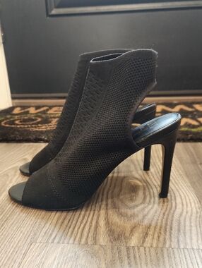 Black Knit Peep-Toe High Heel Stretchy Fabric Booties